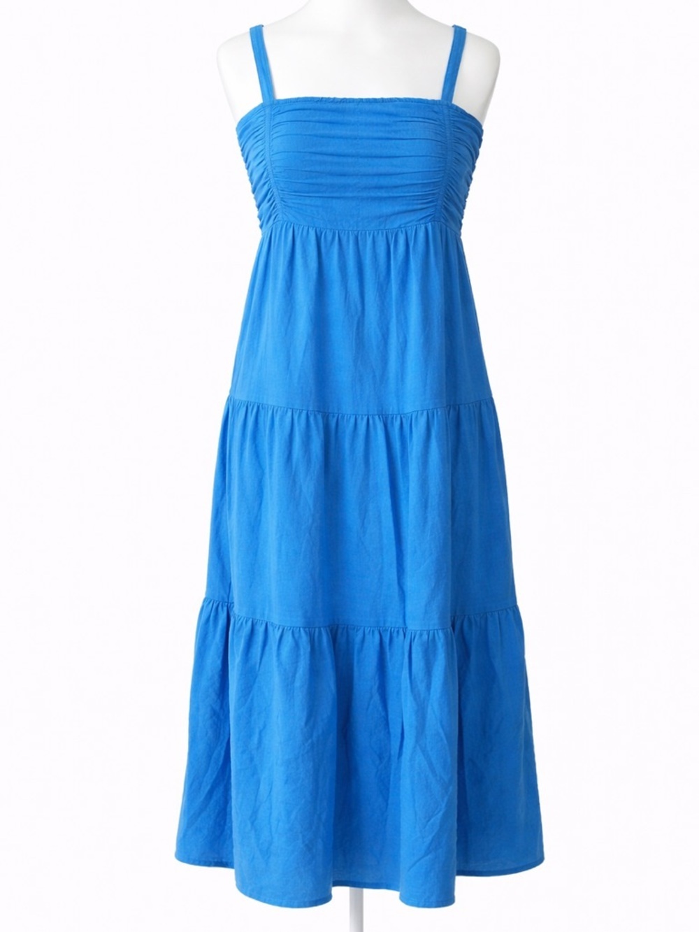 New In Blue Sleeveless Babydoll Tiered Maxi/Midi Dress Size Medium